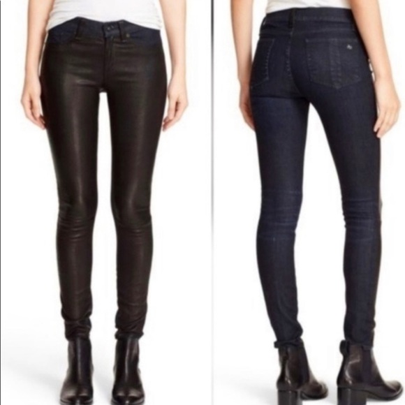 Rag & Bone Hyde Essex Leather & Denim Skinny Jeans Sz 26 - Picture 2 of 8